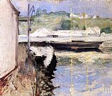 William Merritt Chase Canvas Paintings - Sheds and Schooner Gloucester
